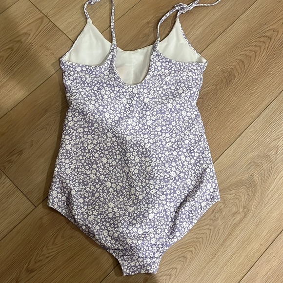 Like-new Albion Fit The Julia One Piece Swimsuit Lilac White Floral Tie Strap - Picture 9 of 10